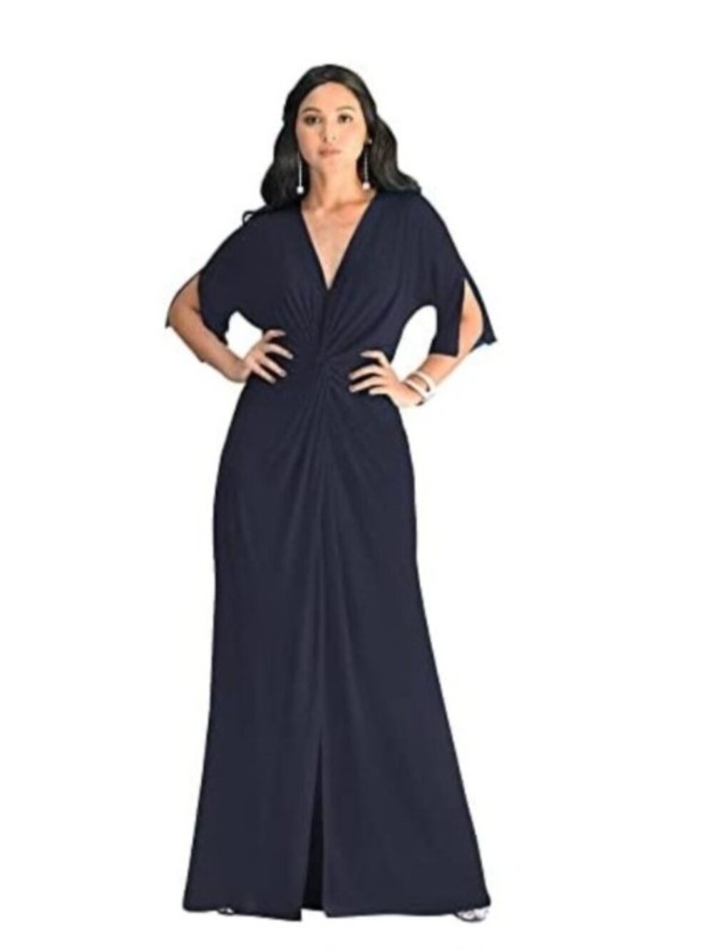 Koh Koh Womens Med Navy Blue V-Neck Short Sleeve Maxi Dress Twist Front Elegant